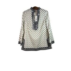 Tory Burch Kingfish Print Sequin Embellished Ivory Cotton Tunic Size 8 NWT